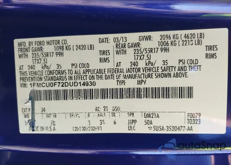 2013 Ford Escape S from USA, damaged, VIN 1FMCU0F72DUD14930